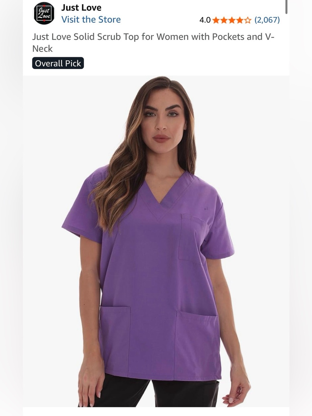 Just Love Purple V-Neck Medical Scrub Top